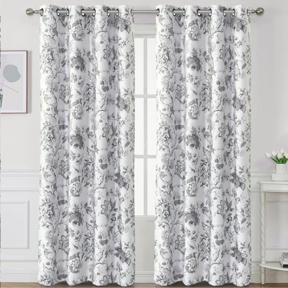 Floral Curtains – Set of 2 Panels, 52"x84" Each, Thermal Insulated Grommet Drape